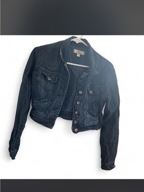 Vintage lei Dark Blue Cropped Denim Jacket